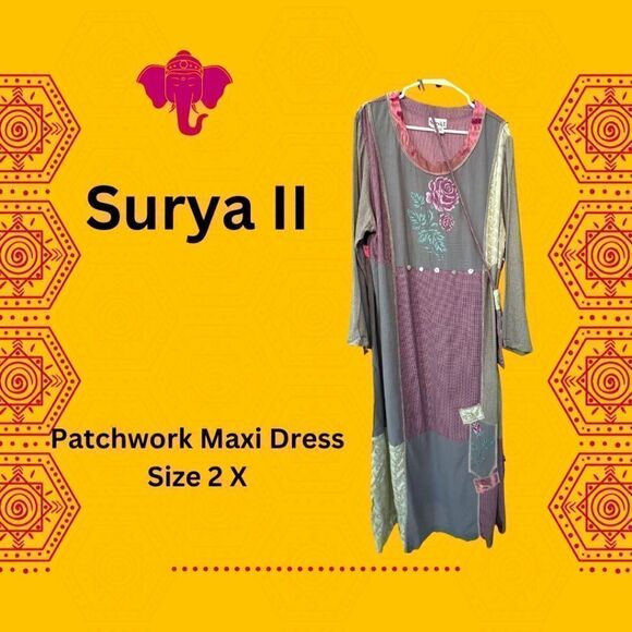 NWOT💼Surya II Patchwork Maxi Dress with Matching Purse Dusty Rose and Green - Picture 1 of 11